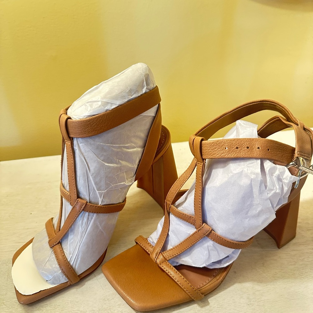Women's Tan Strappy Heeled Sandals